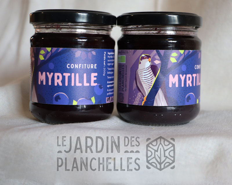 Pot de confiture de myrtille bio du jardin des Planchelles